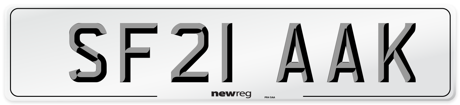SF21 AAK Number Plate from New Reg